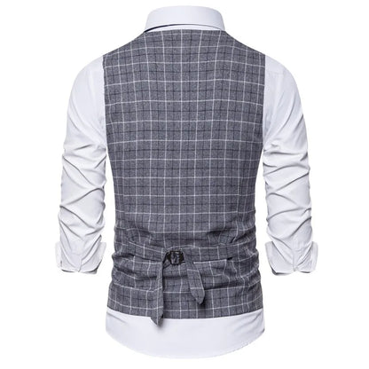 2026 Man Waistcoat Slim Plaid Business Casual Male Suit Vest V-neck Sleeveless Breathable Wedding Party Vest for Men