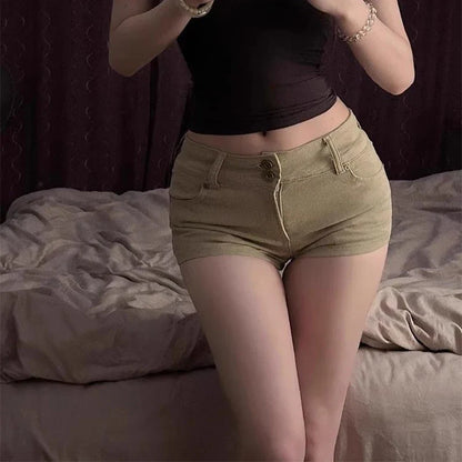Sexy Low Waist Khaki Women Denim Shorts 2025 Summer Fashion High Street Slimming Skinny Hot Pants Vintage Y2K Hot Girls Shorts
