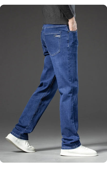 2025 Spring Autumn Men's Straight Jeans Denim Pants Classic Style Business Stretch Casual Trousers Large Size 40 42 44 46