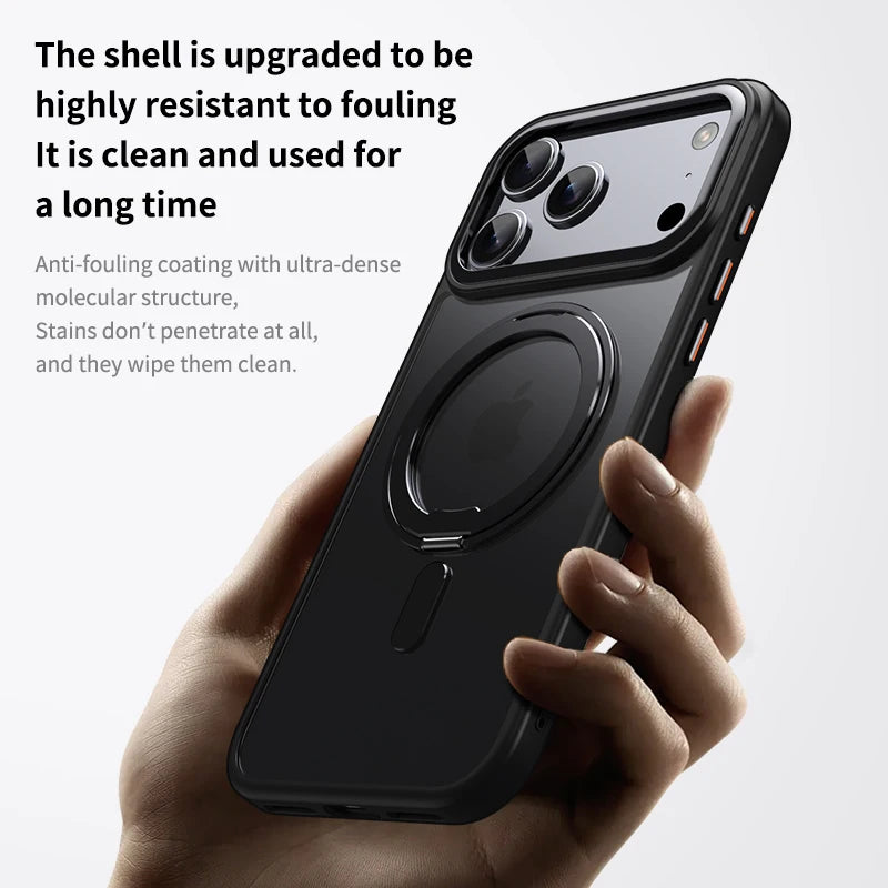 360° Rotating Stand Magnetic Case For iPhone 17 16 15 14 13 12 11 Pro Max Plus 17Air 16e Premium Metal Button Folding Bracket