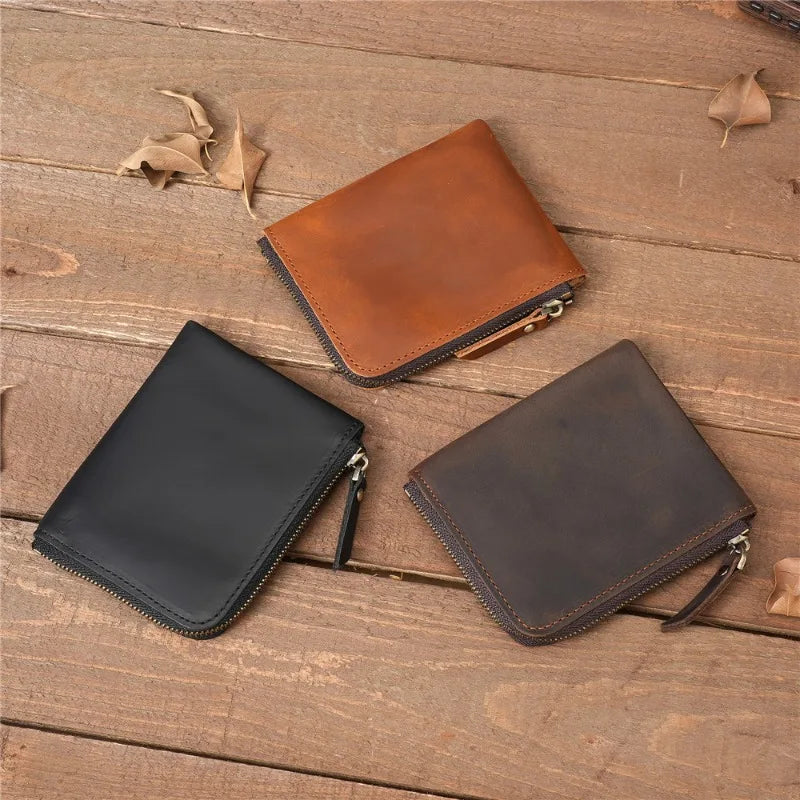 Men Genuine Leather Zipper Wallet Simple Card Holder Bag Business Wallet Portable First Layer Cowhide Coin Purse