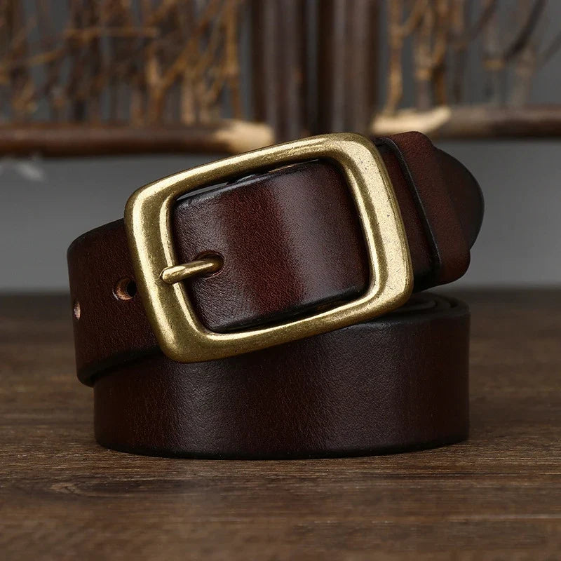 3.3CM Men's Genuine Leather Belt Luxury Designer Brass Pin Buckle Belts Pure Cowskin Vintage Strap Male Jeans for Man Women