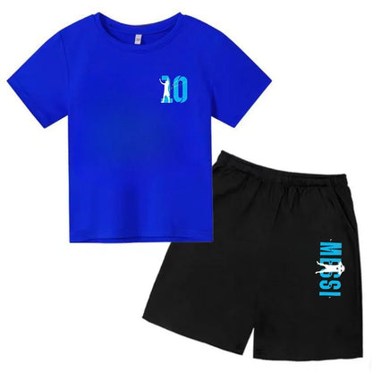 Summer Children‘s Set Brand Messi Print Short Sleeve T-shirt + Shorts 2pcs Set Sportsuit Casual Fashion Kid Boy Girl Fan Clothes