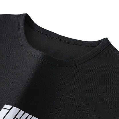 2-pcs Summer Youth Fashion Letter Set 13-16 Year Old Boys and Girls Simple and Versatile Letter Short Sleeve T-shirt Black Pants