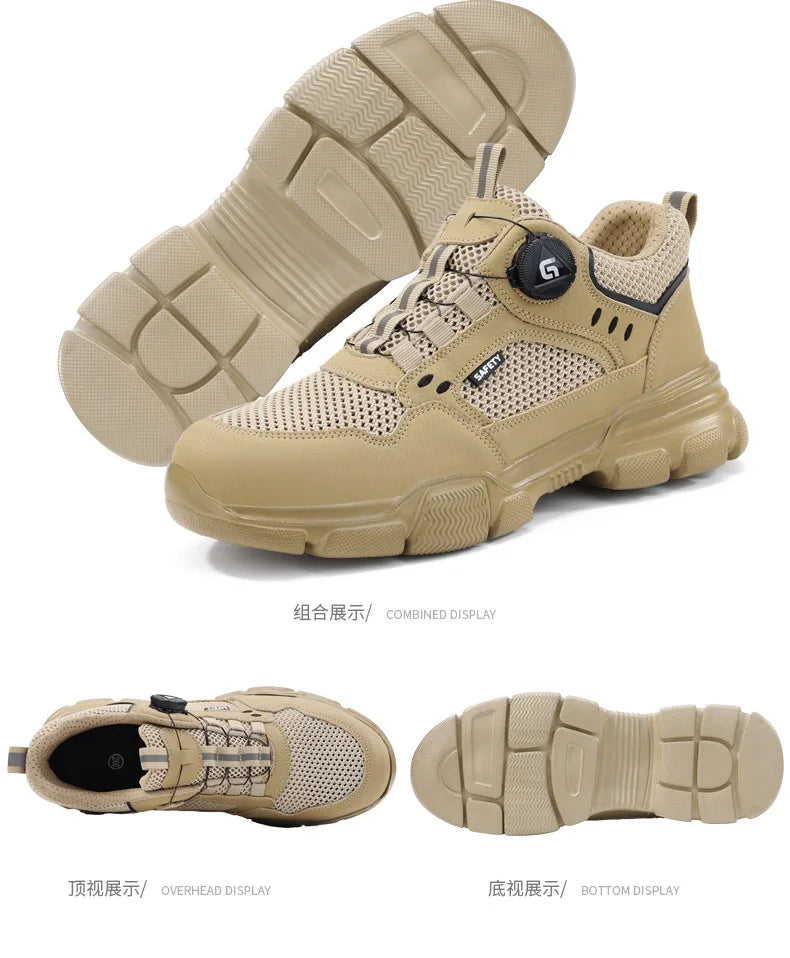 Rotating button Protection Shoes Breathable in summer Safety Shoes Men Anti-smash Anti puncture Work Sneakers Steel toe shoes