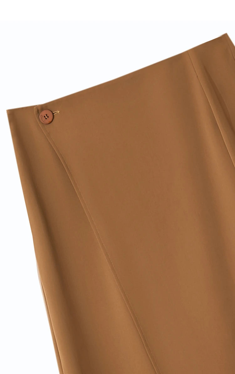 Minimalism Women Skirts 2024 Spring New Asymmetric Lap Piece A-line Solid Trendy Commuter Mid-Calf Skirt For Lady 12421040