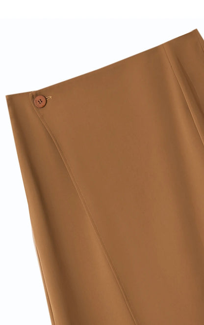 Minimalism Women Skirts 2024 Spring New Asymmetric Lap Piece A-line Solid Trendy Commuter Mid-Calf Skirt For Lady 12421040
