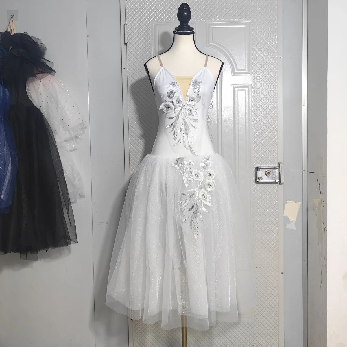 Long Ballet Tutu Skirts Flower Lace Dress Performance Costumes Princess Dance Practice Romantic Dress