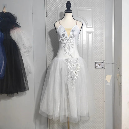 Long Ballet Tutu Skirts Flower Lace Dress Performance Costumes Princess Dance Practice Romantic Dress