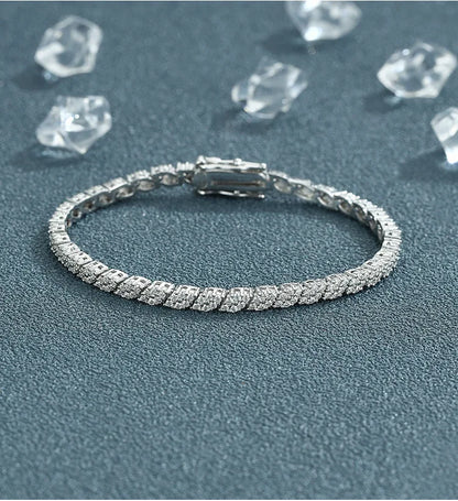 2025 New In Rhombus Shape Full 1.2mm D Color Moissanite Tennis Bracelet For Women 925 Silver Diamond Link Chain Bracelets
