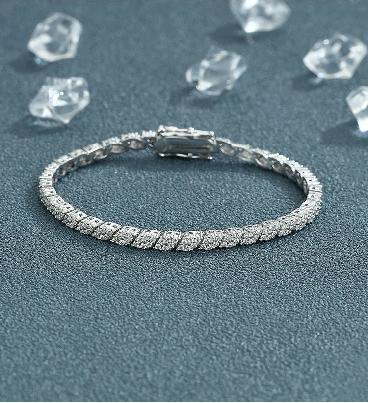 Rhombus Shape Full 1.2mm D Color Moissanite Tennis Bracelet For Women 925 Silver Plated 18k Diamond Link Chain Bracelets