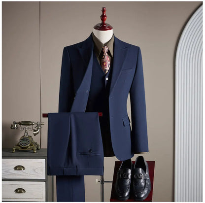 High-End Wool Suit Set for Men, Fashionable and Stylish Business Casual Three-Piece Suit, Tencel Suit, Groom's Wedding Dress