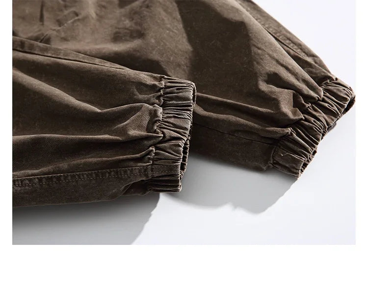 Oversized Baggy Vintage Washed Cargo Pants Men Loose Fit Drawstring Cuffed Retro American Style Streetwear Hip Hop Utility Pants