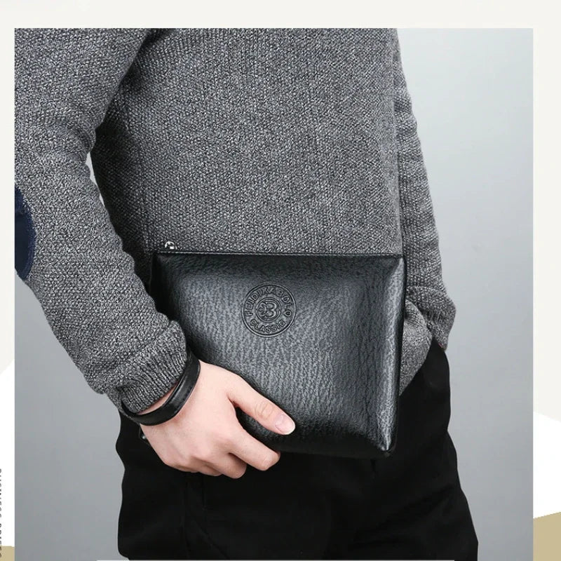 Nouvelle Pochette pour Homme Style Business Grand Portefeuille en Cuir PU Souple Homme avec Dragonne Sac Élégant Décontracté et Tendance Sac à Main Pochette Homme