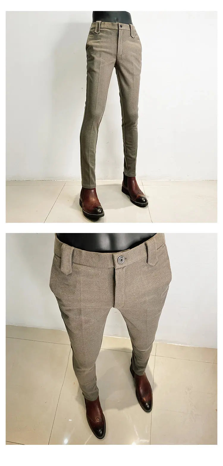 Autumn Winter Thickened Woolen Men Suit Pants New Solid Keep Warm Casual Slim Straight Pant Business Office Social Dress Pants