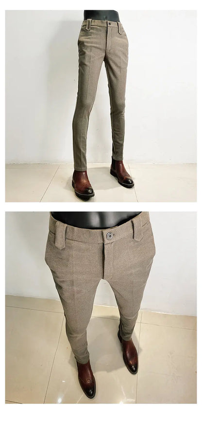 Autumn Winter Thickened Woolen Men Suit Pants New Solid Keep Warm Casual Slim Straight Pant Business Office Social Dress Pants