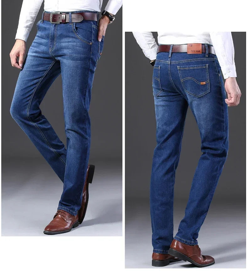 Classic Black Men's Jeans Straight Leg Baggy Plus Size Pants Wear Comfortable Dark Pants Thin Pants for Dad Gift Dad Pants