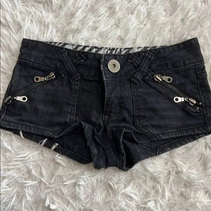 BB Hip Hop Fashion Street Clothing Graphic Printing Style Women Black Shorts Ins Y2K Goth Slim Denim Shorts