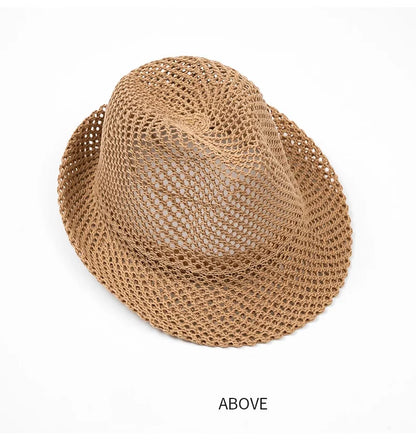 Mesh Hollow-Out Jazz Hat Summer Breathable Sun Protection Hat Straw Hat British Retro Casual Cool Hat