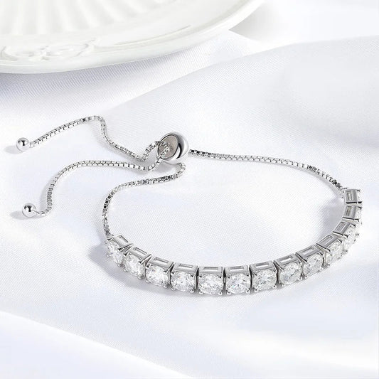 Bracelet de Tennis Réglable 3/4/5mm en Moissanite pour Femmes Hommes, Pierres Rondes D Vvs1, Chaîne en Diamant de Laboratoire, Argent Sterling S925