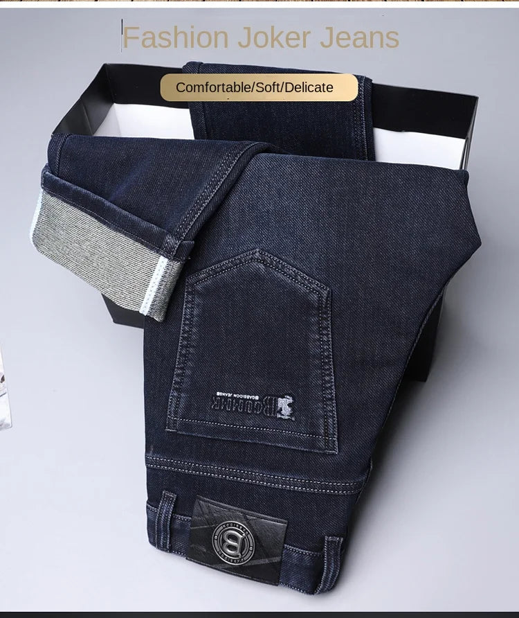 Men's Straight-leg Jeans High-quality Light Luxury Embroidered Casual Versatile Fashion Slimming Smooth Silhouette Style