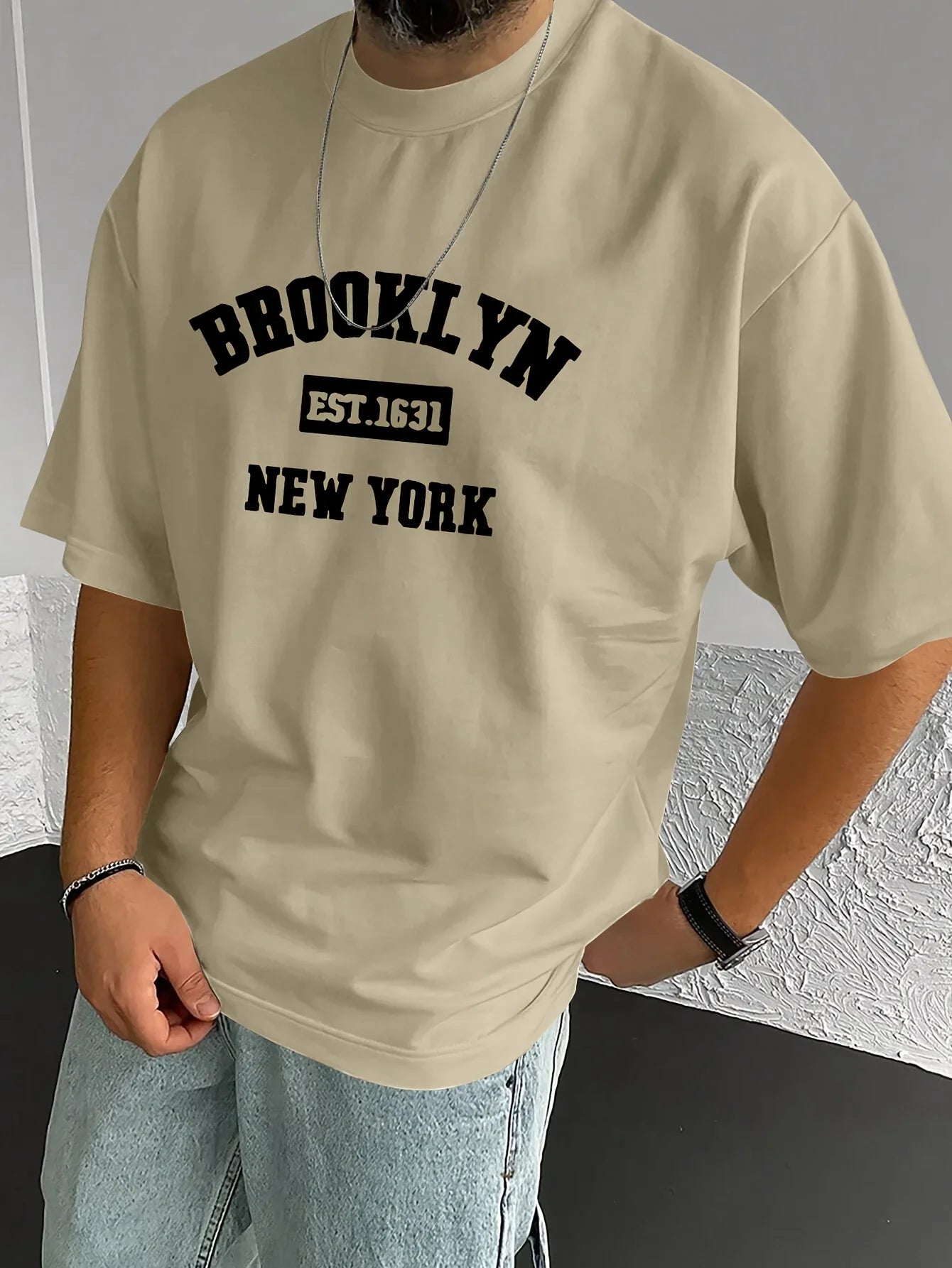 Men's summer 100% pure cotton fashionable casual loose sports Brooklyn pattern printed round neck short sleeved T-shirt top