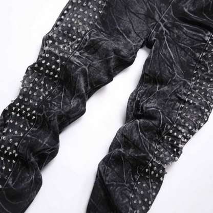 2025 Four Seasons New Retro Punk High Street Trendy Black Washed Outdated Slimming and Outdated Willow Nail Men's Jeans