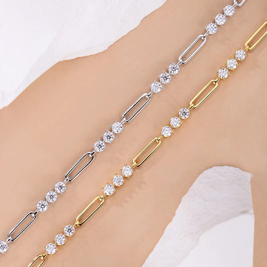 Bracelet en moissanite ronde 3 mm couleur D, bijoux de mode d'été, certifié GRA, plaqué argent s925 et or 18 carats pour femmes