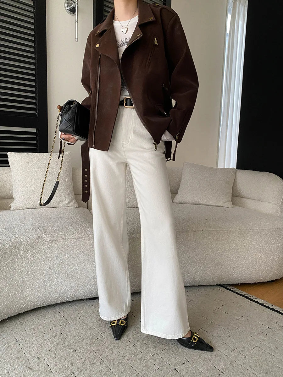 Spring women's fashionable and simple commuting temperament, high waist wide leg straight leg slimming jeans