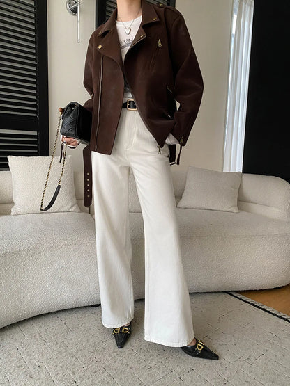 Spring women's fashionable and simple commuting temperament, high waist wide leg straight leg slimming jeans