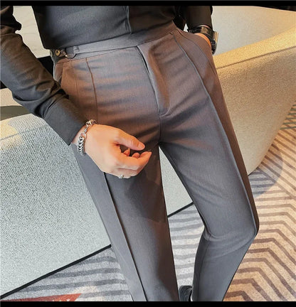 British Style Men's High Waist Casual Pants New Solid Color Naples Men Suit Pants Slim Fit Casual Business Formal Mens Trousers