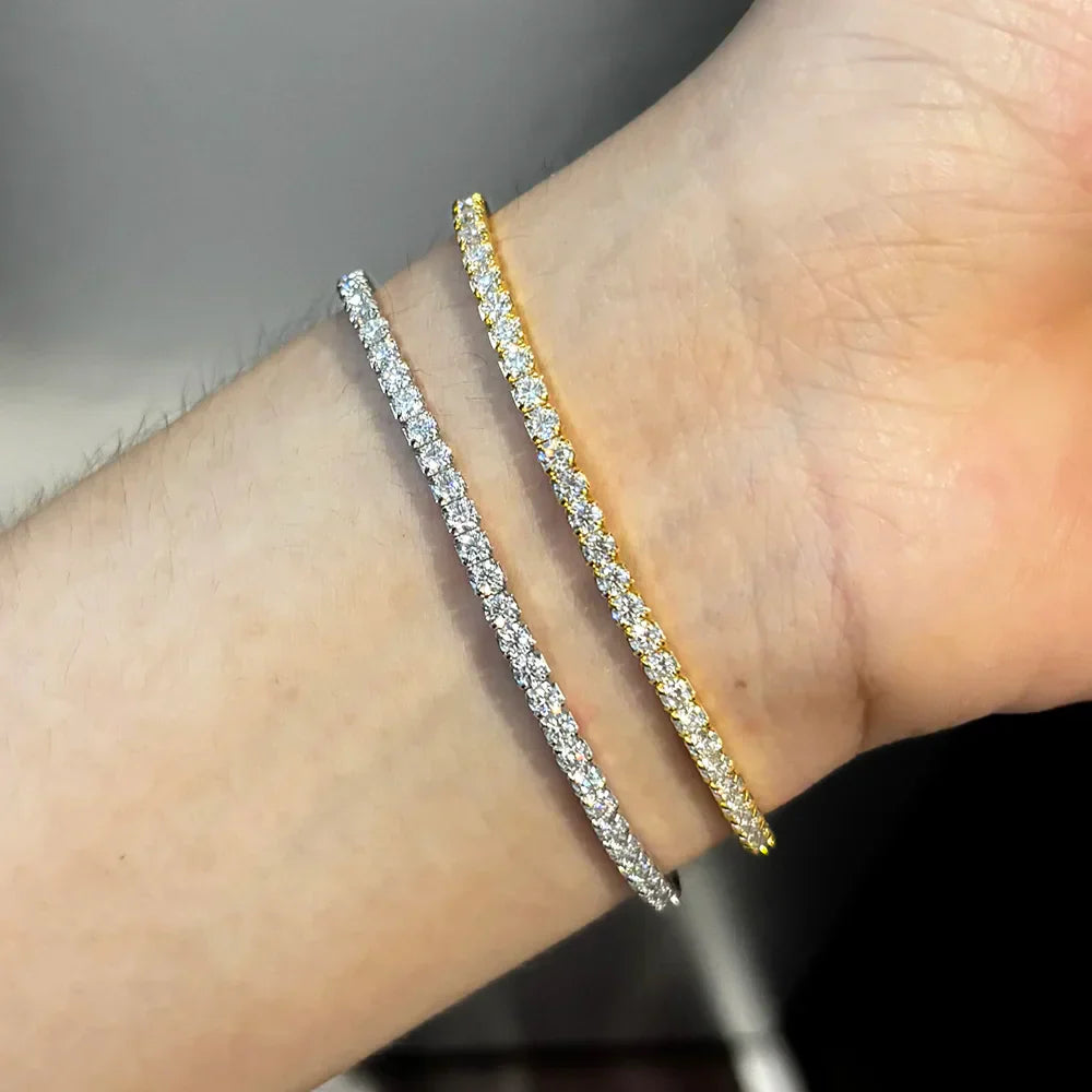 2.5/3mm Moissanite Tennis Bracelets Elastic Bangle Plated 18K Gold for Women Certified Lab Diamond Hand Chain Fine Jewelry