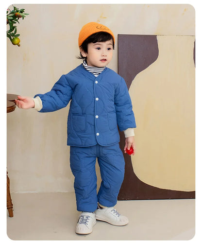 Autumn Winter Baby Kids Jackets+Pants Sets Thicken Boys Girls Coat Trousers Warm Windproof Clothes Suit For Children Home Wear
