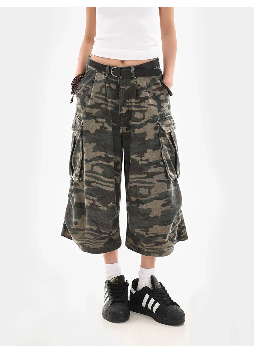 Summer Women Tomboy Camouflage Japanese Abi Jorts Jean Y2K 2000s Aesthetic Capri Pants Harajuku Denim High Street Goblin Core