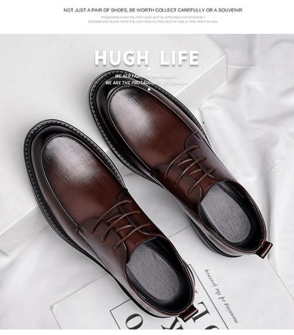Leather Shoes Men's Four Seasons Business Formal British Casual Commuting Style Black Heightening Wedding Groom's Shoes New