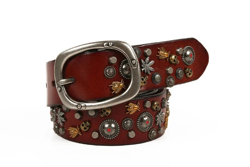 3.8CM Male Top Layer Luxury Designers Cowskin Genuine Leather Belts Men Alloy Pin Buckle Rivets Belt Casual Belt for Jeans
