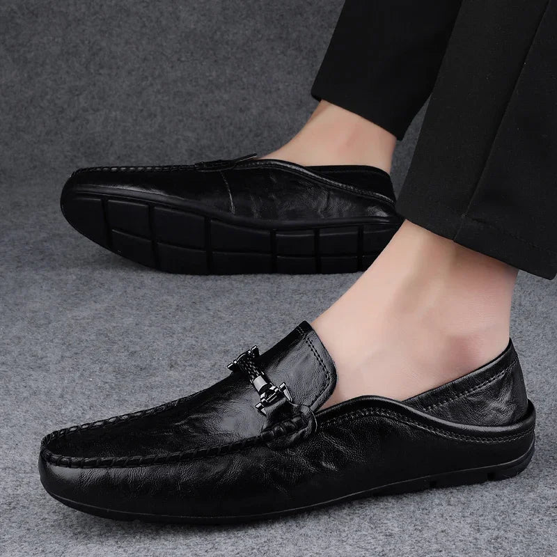 Men Casual Summer Shoes Hollow Out Breathable Men's Driving Shoes High Quality Male Business Shoes 2024 Genuine Leather Loafers