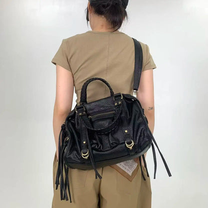 Y2K women's street style personalized rivet made old shoulder bag, retro motorcycle tote bag
