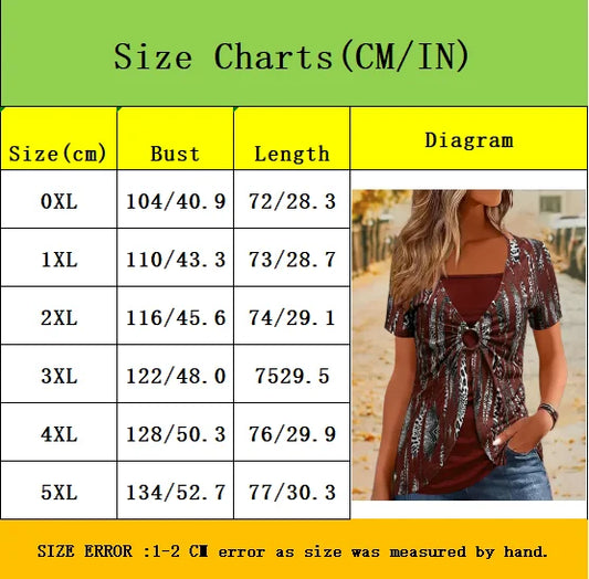 Boho Chic Leopard Print Faux Two-Piece T-Shirt - Plus Size Elegant Casual Short Sleeve Top for Women