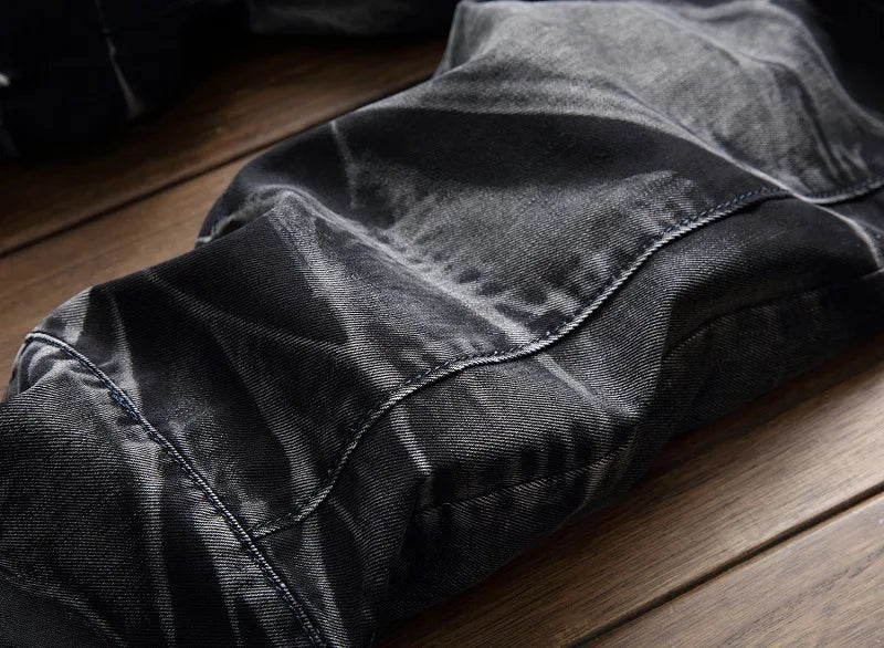 2026 Men's Fashion Vintage Jeans Slim Straight Leg Tie Dye Pleated Biker Denim Pants Male Casual Pants Oversized 42 High Quality