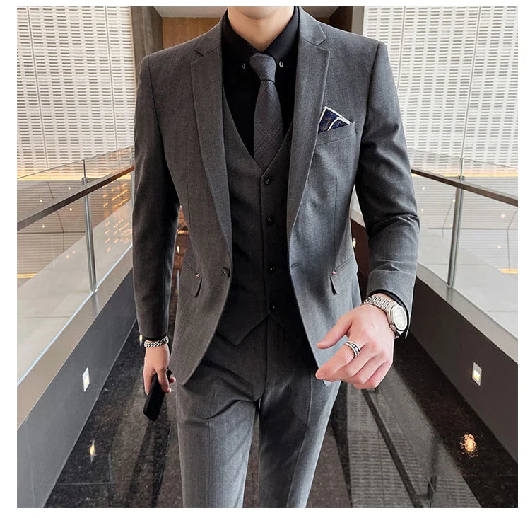 Winter Stripes Three-piece High-Grade Groom Wedding Suit with Vest And Trousers Business Fashion Handsome Casual Wedding Outfit