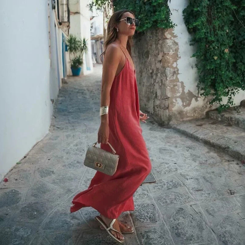 2025 Red Slip Maxi Dress Women Sexy Backless Long Dresses for Woman Summer Beach Female Dress Draped Party Dresses Women