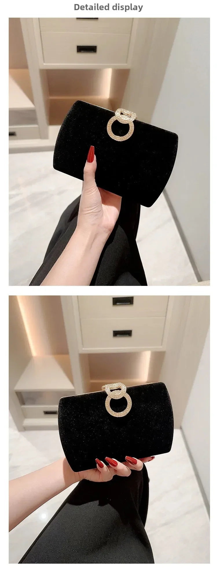 Ladies Autumn Winter Velvet Box Dinner Bag Sparkly Rhinestone Decoration Banquet Bag Clutch Evening Dress Bag Party