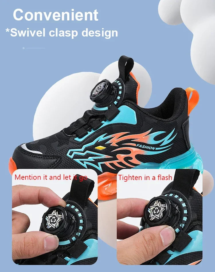 New Anti-skid Leather Kids Sneakers for Boys Running Walking Lightweight Casual Shoes With Fashion Dragon Pattern Shoes