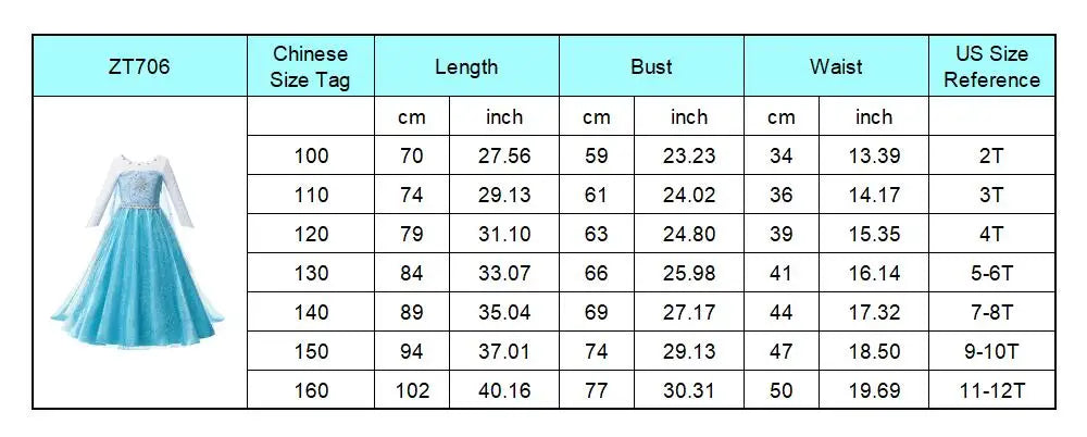 Girls Snow Queen Elsa Anna Long Sleeves Costume Kids Princess Dress Halloween Cosplay Party Prom Gown Vesidos For 2-10 Years