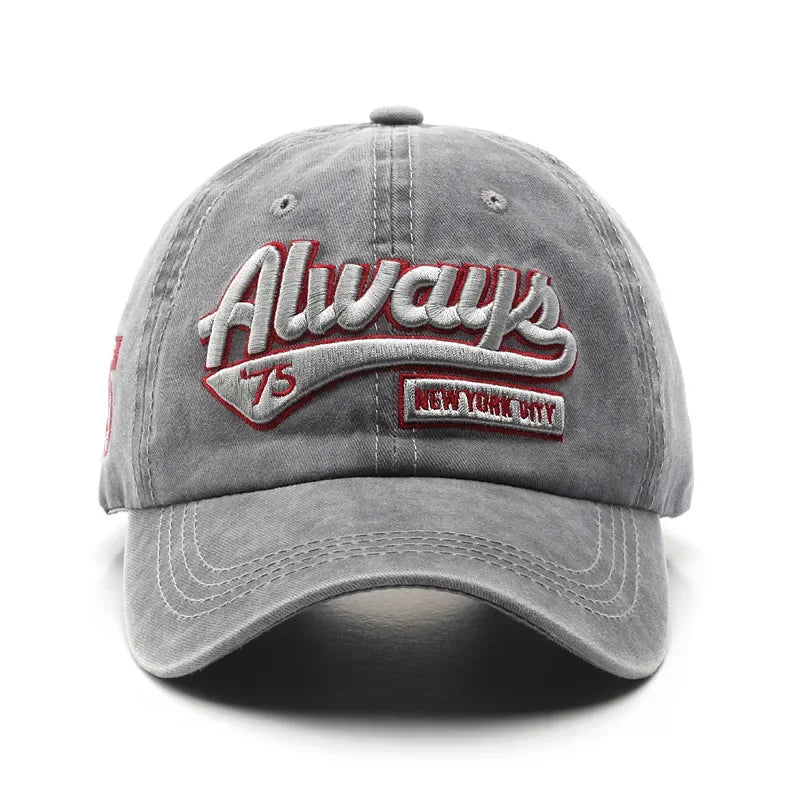 2025 Spring/Summer Unisex Cotton Baseball Cap Vintage Washed with Alphabet  ALWAYS Embroidery - Hip-Hop Inspired Snapback Design