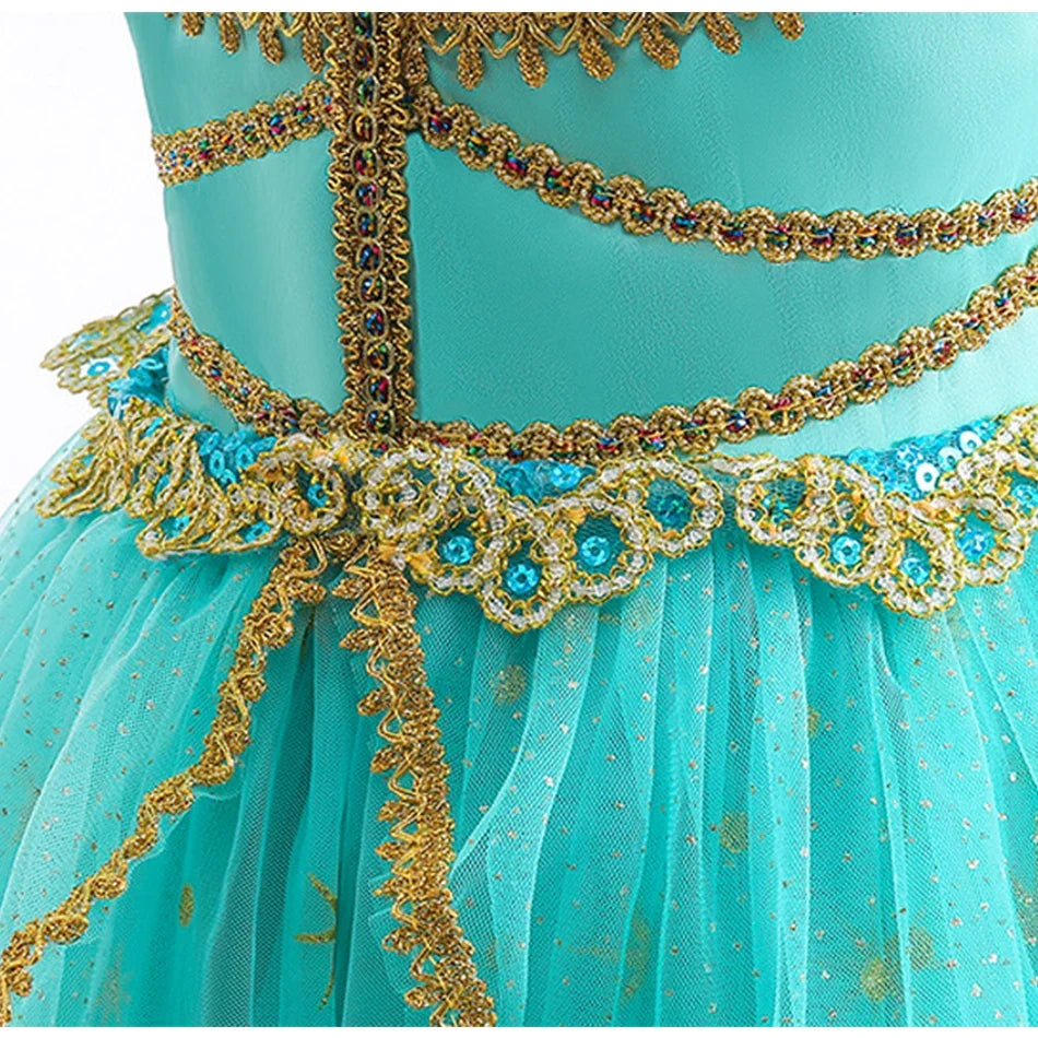 Girl Halloween Princess Dress Aladdin Magic Lamp Jasmine Dress Girl Fancy Mesh Ball Gown Childrens Day Gifts Carnival Costume