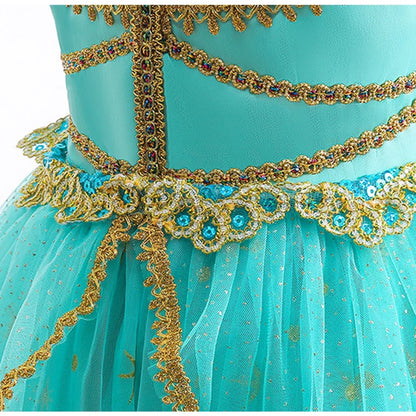 Girl Halloween Princess Dress Aladdin Magic Lamp Jasmine Dress Girl Fancy Mesh Ball Gown Childrens Day Gifts Carnival Costume