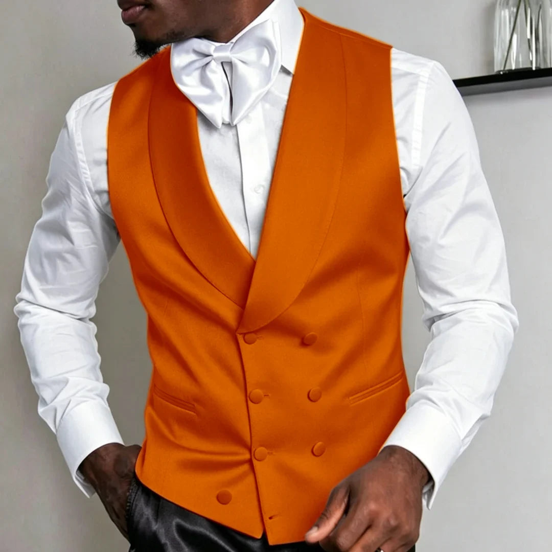 Men Vest White Double Breasted Solid With Lapel Waistcoat For Wedding Banquet Business Work Office Casual Daily Men Suit Vest