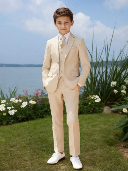 Boys Suit 5 Piece Jacket Vest Pants Shirt Tie Random Wedding Birthday Party Gift Performance Uniform School Uniforms Size 4-16Y